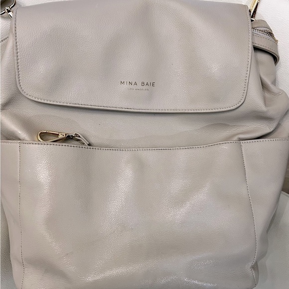 Handbags - Mina Baie Full Vegan Leather Kinney Diaper Bag Purse Taupe/ Light Grey S…